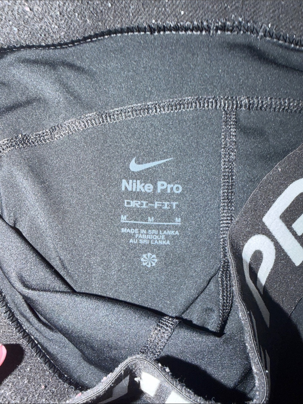 Nike Pro Black Compression Leggings with White Logo Waistband and Mesh Calf - Picture 2 of 3